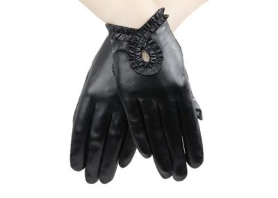 China Super Short Ladies Leather Driving Gloves With Hollow Leather Frilling flower Cuff for sale