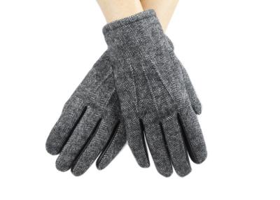 China Men Grey / Black Leather Driving Gloves With Basic Style Sheep Leather & Wool Fabric for sale