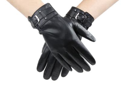 China Fashion Outdoor Men Black Leather Driving Gloves With Mental Buckle Belt Cuff for sale