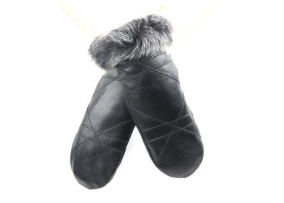 China Women Mittens Winter Fur Hand Gloves , Embroidered Sheep Leather Fur Lined Gloves for sale