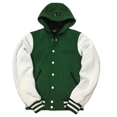 China Anti-pilling Men and Women Fashion Sleeve Letterman Jacket College Baseball Splicing Leather Bomber Jacket for sale