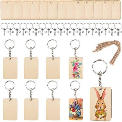 China 60 Pcs Wooden Blank Rectangular Key Chain For DIY Children's Project Business Card Printing Pendant for sale