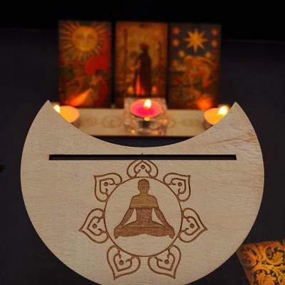 China Moon Wooden Shape Frame Display Tarot Moon Phase Tarot Card Holder Europe Rectangular Tarot Card Holder for sale