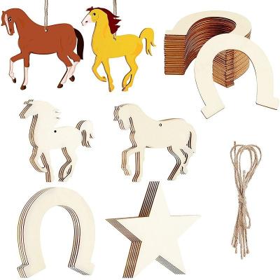 China 36pcs Europe Star Scrap Wood Empty Horseshoe Pendant DIY for Home Handmade Birthday Party Decorations for sale