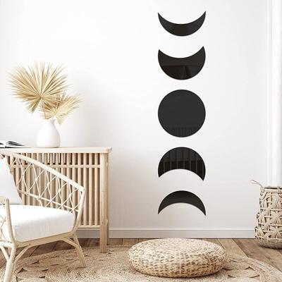 China Nordic Black Acrylic WALL STICKER Wall Decoration Moon Mirror Wall Paste Sticker For Living Room And Home Decor for sale