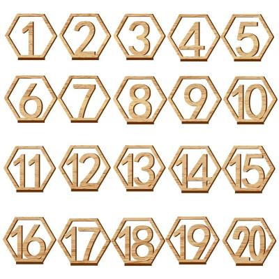 China Europe Factory 1-40 Wooden Numbers Signs Wedding Rustic Hexagon Table Wedding Engagement Numbers Sign for sale