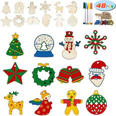 China Small Wooden Custom Christmas Tree Decoration Wall Hanging Household 48 Pcs White DIY Christmas Ornaments for sale