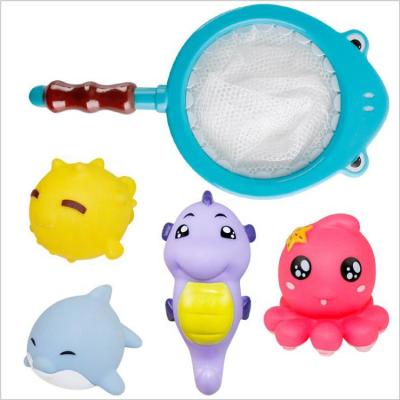 China Bath playing baby bathing toy bathing pinch called water spray shark baby net fishing bathing pool set for sale