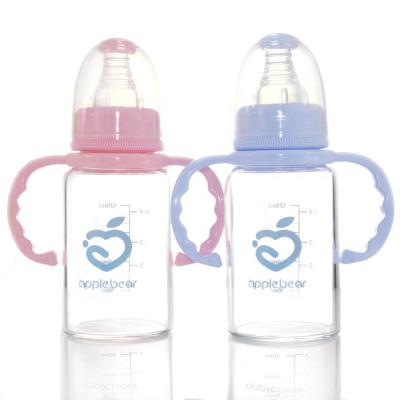 China BPA Free Bear Apple Feeding Standard Diameter Newborn Baby Juice Bottle Glass Wholesale 120ml for sale