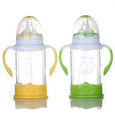 China Newborn BPA Free Mother And Baby Products With Handle Wide Caliber Bottle Explosion Proof Glass Bottle for sale