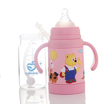 China 2020 Bear Apple Baby Bottle BPA Free Wide Mouth Glass Shatter-Resistant Glass 260ml for sale