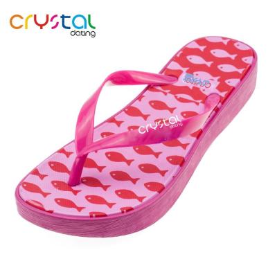 China Ladies Slippers Low Heel V Shape Slippers With EVA Fish Pattern Outsole for sale