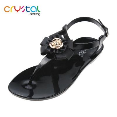 China PVC Ladies T-shape Flat Sandals With PVC Flower for sale