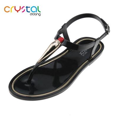 China PVC Ladies T-Shape Lipstick Flat Sandals for sale