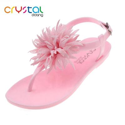 China PVC Ladies Kids T-shape Flat Plastic Sandals With Flower for sale