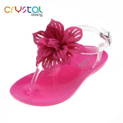 China PVC Ladies Kids T-Shape PVC Flat Sandals With Flower for sale