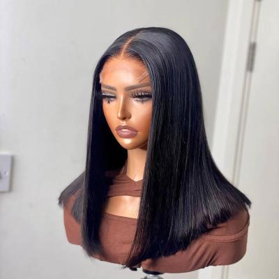 China High Quality Swiss Straight 180 Density Transparent Thin Hair Peruvian Front Brazilian Bone Straight Pre Wig Pluck Lace Wig for sale