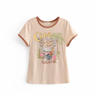 China Boho Summer Fashion Vintage Women Washable Chic Coconut Tree Print Short Sleeve T-shirt Ladies Tops CottonTee Shirt Camiseta Feminina for sale