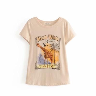 China Fashion Boho Women Print Washable Animal Short Sleeve T-shirt Cotton Top Girl Tops Cute Beach Bohemian Shirts for sale