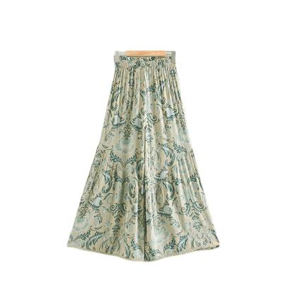 China Floral Print Washable Chic Wide Leg Women Vintage Pants Bohemian Ladies Loose Ruffles Rayon Boho Long Pants for sale