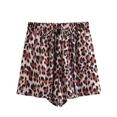 China Women Vintage Leopard Floral Print Summer Beach Rayon Boho Loose Short Elastic Waist Bohemian Chic Washable Ladies Shorts for sale