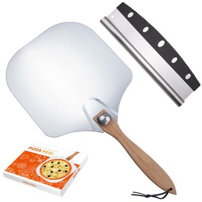 China Metal pizza peel shovel aluminum pizza peel shovel stainless steel wooden handle pizza shovel stored rotating foldable pizza skin for sale