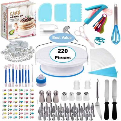 China Sustainable Icing Bag Nozzle Set Cake Decorating Tools And Accessories Nozzle Rotating Cake Stand Scraper Set for sale