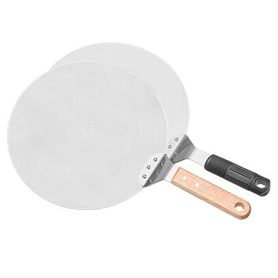 China Aluminum wood pizza shovel metal paddle cutter skin pizza cutter handle stocked rotation skin for sale