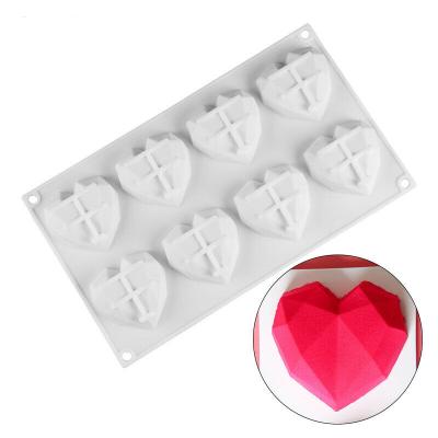 China Silicone Viable Heart Diamond Shaped Cake Mold Tray For Cake Baking 8 Cavity DIY for sale