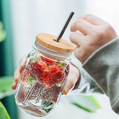 China Simple Modern Kid Safe Mason Jar Mechanical Reusable Water Bottle Half Cup Bamboo Lids With Straw Hole Bamboo Mason Jar Lid Glass Box for sale