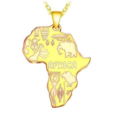 China 18K Gold Plated Africa Map Stainless Steel Necklaces for sale