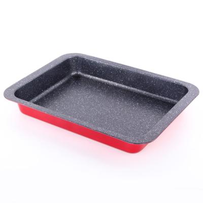 China Sustainable Hot Selling Red Inside Black Color Carbon Steel Bake Pan Molds For Cakes Non-Stick Baking Tray Pans for sale