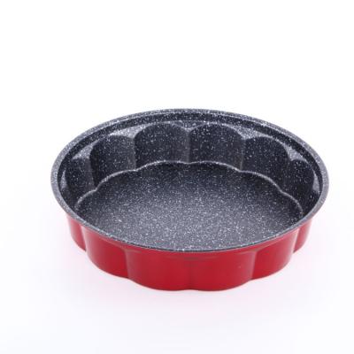 China New Design Sustainable Hot Selling Carbon Steel Non Stick Red Inside Black Color Round Bake Pan Baking Tray for sale