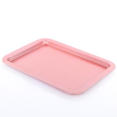 China Viable Hot Selling Custom Baking Tray Pan Rectangle Carbon Steel Nonstick Color Pink Color Bake Tray Cookie Pan for sale