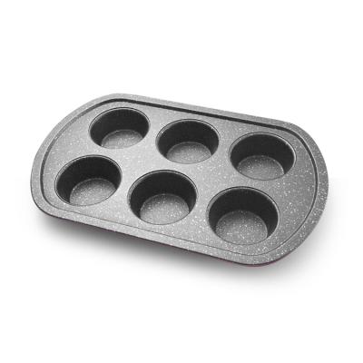 China Sustainable 6 Cups Carbon Steel Pan Food Grade Cake Baking Pan Baking Pan Non-stick Coating Roll Pan for sale