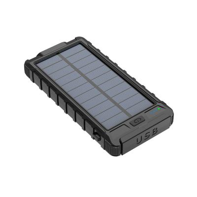 China Outdoor Waterproof 10000mah Solar Cell Phone Solar Power Bank Charge Wireless Mobile Power Bank with 2 Strong Torches for sale