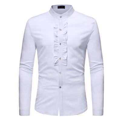 China Anti-pilling New Coming Tangerine Collar Decorated Placket Cotton Waiter Shirts Mens Shirts for sale