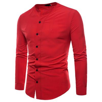 China Custom Made Collarless Mid Length Cotton Anti-pilling Mens Fashion Slim Fit 100% Shirts For Men for sale