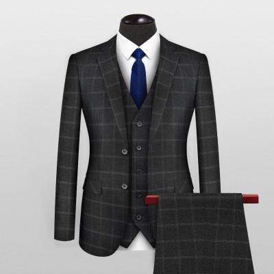 China 2022 Anti-Wrinkle Mens Plaid Suits 3 Pieces Blazer Vest Pants Sets Formal Business Suits For Men for sale