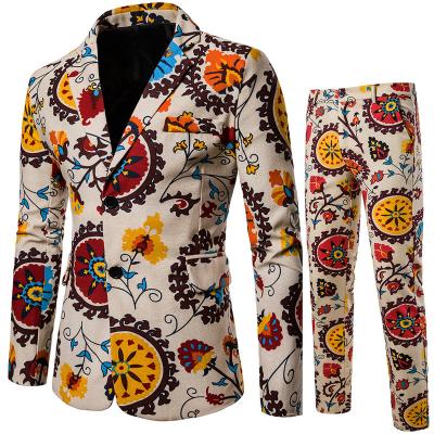 China Anti-wrinkle floral mens suits 2022 2 piece blazer vest pants set formal casual mens suits for men for sale