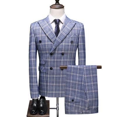 China 2022 Anti-Wrinkle Mens Stylish Plaids Suits 3 Pieces Blazer Vest Pants Sets Formal Business Men Suits for sale