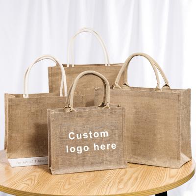 China Wholesale Custom Custom Canvas Coated Handled Wedding Favor Beach Bridesmaids Hemp Jute Gift Packaging Bags for sale