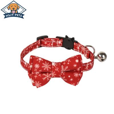 China Hot Sale Personalized Christmas Bow Pet Cat Collars Adjustable Safety Cat Collar With Detachable Bell Holiday Pet Collars for sale