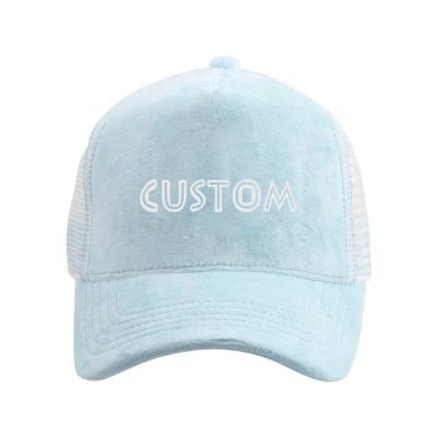 China High Quality Custom Embroidery Logo Velvet Trucker Hat, 5 Panel Mesh Velvet Trucker Cap from COMMON 2021 for sale