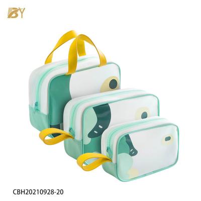 China High Quality Saffiano PU Leather Skin Waterproof Pouch Transparent Cosmetic Toiletry Bag Series For Gift Free Bag for sale