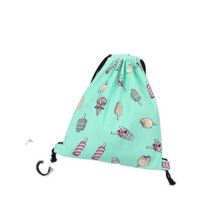 China Wholesale High Quality Reusable Canvas Summer Ice Cream Pattern Drawstring Backpack Travel Bag for sale