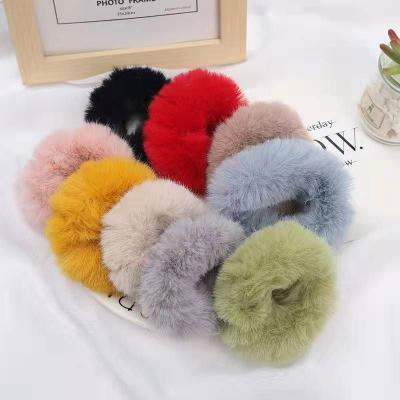 China Lovely Cute Elastic Fur Hair Rubber Bands For Girls Fluffy Hairy Scrunchies Ring Rope Tie Hair Accessories Elastic Faux Fur Hair Band for sale