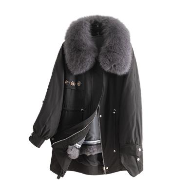 China high quality Anti-wrinkle raccoon fur coat with hoodie and jacket inside fur lady denim woman leather coat with fur coat for sale