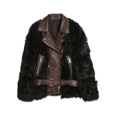 China 2021 Anti-wrinkle wholesales real leather coat with fur natural fur jacket can custom in stock with belt for sale