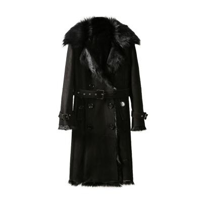 China Anti-wrinkle wholesale winter long leather jacket with fur inside women's long leather coat with fur collar can custom plusize for sale